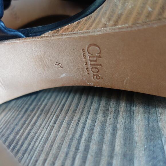 Chloe Platform Shoes 41 Black Tan Leather Wood Block High Heels Boho 70s Italy - Picture 6 of 10